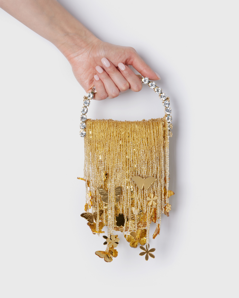 Gold Butterflies Micro Fringe Eternity Pouch