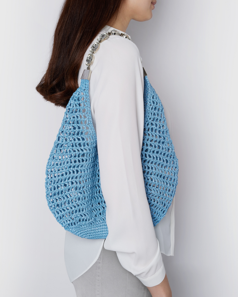 Blue Crochet Tote Bag