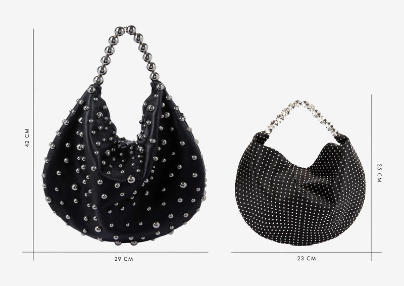 Black Leather Boule Hobo Bag